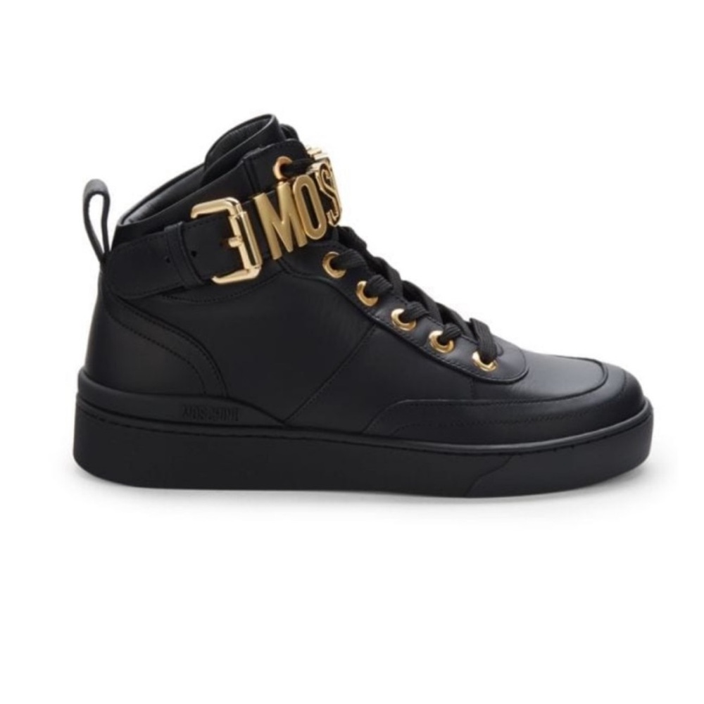 Moschino Logo Leather High Top Sneakers - Picture 3 of 4